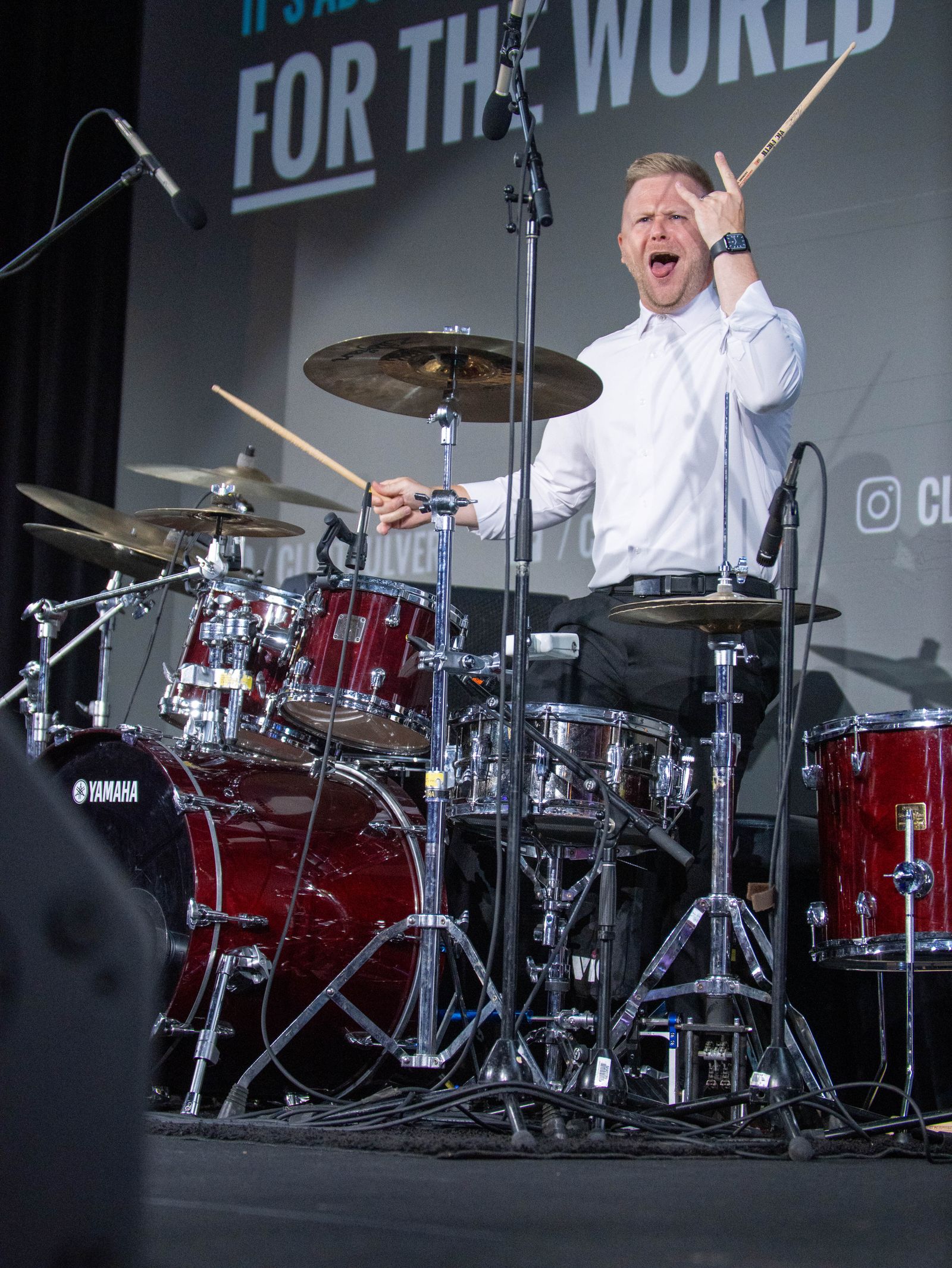Clint Pulver performing on drums